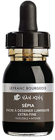 Lefranc Bourgeois 301283 Nan King Kalligrafie - und Zeichentusche, pigmentierte Tusche, hohe Farbbrillanz, Leuchtkraft für feinste Zeichnungen, Kalligrafie & Skizzen, 30ml Flasche - Sepia