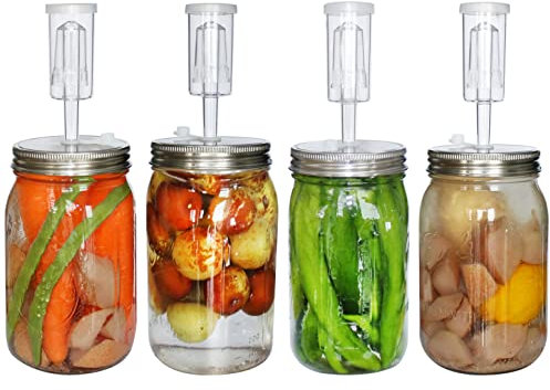 laffeya Gärdeckel, Luftschleusen zum Fermentieren, 4 Sets Gärset für Einmachgläser mit breiter Öffnung, Edelstahl-Gärdeckel für Sauerkraut, Gurke, heiße Sauce (Gläser nicht im Lieferumfang enthalten)