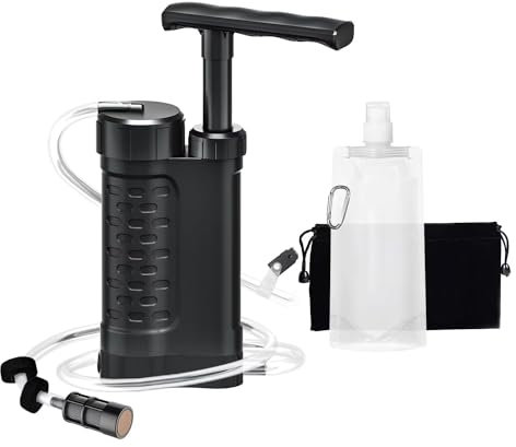 Ginkin Portable Water Filter Pump, 0.01 Micron 5-Stage Water Filter,Portable Outdoor Emergency and Survival Gear - Camping, Hiking, Backpacking (Black)