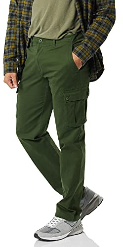 Amazon Essentials Men's Straight Fit Stretch Cargo Work Trousers (Available in Big and Tall), Dark Olive, 34W / 34L