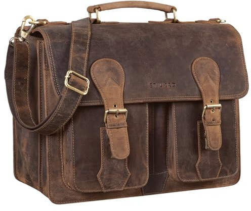 STILORD Kronos Aktentasche Leder Herren Lehrertasche Leder-Tasche Büro Business groß Arbeitstasche Umhängetasche Vintage Echtleder aufsteckbar Farbe:Calais - braun