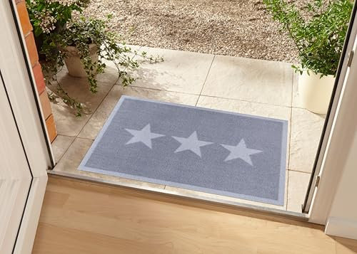 Zala Living Deko Fußmatte für Innen und Außen 67x180cm – Fussmatte Schmutzfangmatte Sterne Türmatte Waschbar & Wetterfest, rutschfest für Eingangsbereich & Außenbereich – Creme Grau