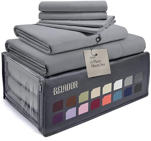 BELADOR Luxury 6 Piece Queen Size Bed Sheet Set - Soft, Breathable, Wrinkle Free, Oeko-Tex Certified, 1800 Thread Count, Double Brushed Microfiber, 16 Inch Deep Pockets, 4 Pillowcases, 1 Count