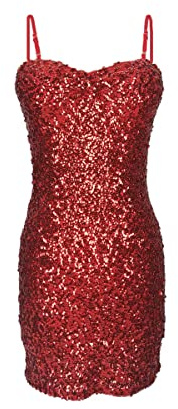 Grouptap Robe caraco latine pour femme, salsa samba sans manches à paillettes scintillantes (36/38/38) (rouge)