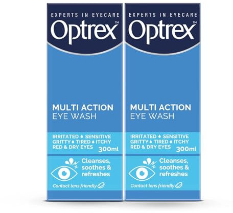 Optrex Multi-Action Eye Wash Solution, Suitable for Tired, Uncomfortable, Irritated Eyes, 300ml Optrex Eye Wash Solution (Pack of 2)