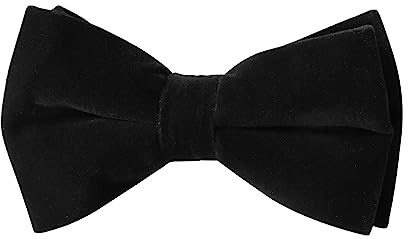 HOULIFE Velvet Bow Tie for Men – Adjustable Pre-tied Bowtie, Solid Colour Butterfly Bow Ties for Groom Wedding Party Formal with Gift Box (Double Layer), Black