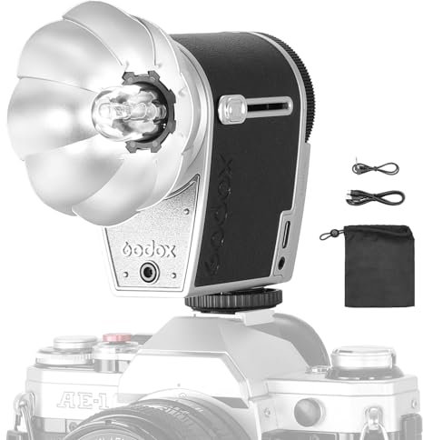GODOX lux Cadet Retro-Blitzgerät Kamerablitz 6200 K±300 K mit 1700-mAh Akku GN10 Automatische und Manuelle Modi 28 mm Brennweite 1/1-1/64 Blitzleistung für Fujifilm Canon Nikon Sony Olympu