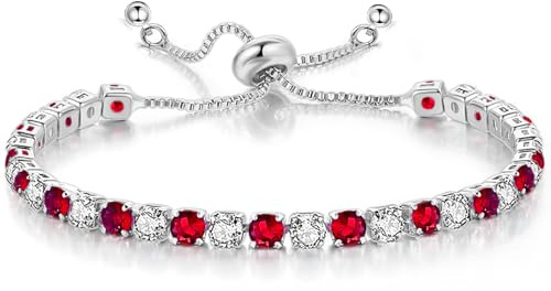 Suyi Tennis Bracelet Birthstone Cubic Zirconia Bracelet Silver Silder Bracelet Birthday Jewellery July Birthstone Bracelet