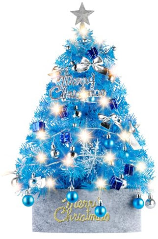 Albero Di Natale Piccolo, Siebwin 60cm Mini Albero Di Natale Piccolo con Luci, Stella Dell'albero Superiore, Gonna dell'albero, Ornamenti Della Palla Di Natale