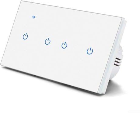 WiFi Smart Touch Switch, Smart Light Switch For Tuya App, WiFi Touch Switches with Wall Light Remote Control, Voice Control With Glass Wall Plate For Home(4 Gang-White)