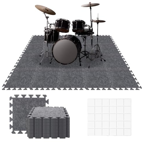 20 Pieces Sound Absorbing Interlocking Floor Mats, 11.8 x 11.8 x 0.4 inches High Density Felt Soundproof Pads Non-Slip Anti Vibration Puzzle Acoustic Blankets Piano Carpet Drum Rug, Gray