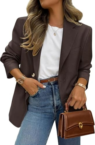 Suncadmious Blazer de travail à manches longues pour femme veste de travail à revers veste de travail à manches longues avec poches veste de carrière slim à revers avec poche boutonnée