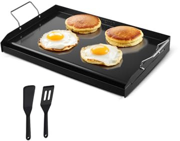 VEVOR Parrilla de Acero al Carbono Universal Rectangular 605 x 360 mm con Superficie Plana Espaciosa, Plancha de Gas para Barbacoa, Teppanyaki, Utensilios de Cocina Familiares Portátiles con Asa