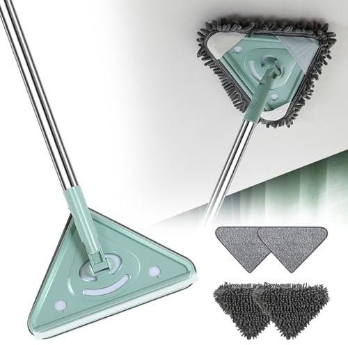 Multifunktionell triangelmopp, uppgraderad väggmopp med långt handtag, 360° roterbar justerbar rengöringsmoppe, utdragbar triangelmopp med 25 cm rengöringsduk for vägg takfönster Golv Lo/136(Long)