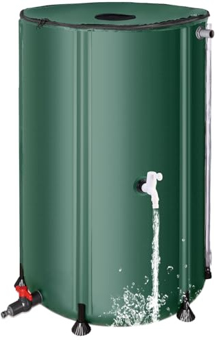 Collapsible Rain Barrel Water Collection System - 380L Portable Water Storage Tank,Foldable Rainwater Collect System Downspout, Water Catcher Container with Filter, Spigots＆Overflow Kit,Green