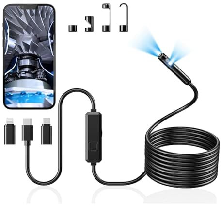 GlasFlength 5m Endoscopio per Smartphone, 1920 HD Telecamera Endoscopica con 8+1 LED Semirigido Telecamera Ispezione Tubi IP67 Impermeabile Sonda con Telecamera per Ispezione Tubi per Android IOS