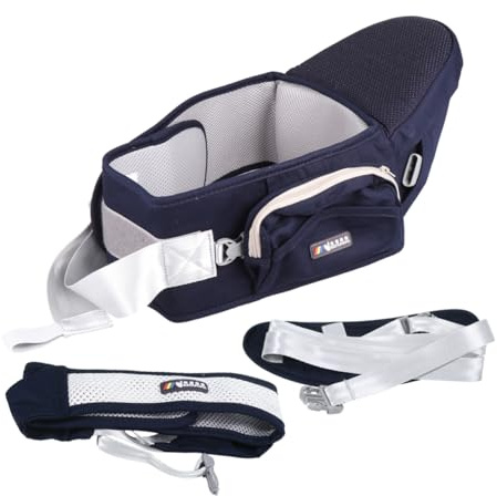 FRCOLOR Taburete De Cintura Para Ñiño Multifuncional y Transpirable, Asiento De Cadera Ajustable Para Recién Nacidos y Niños Pequeños, Tela Suave Azul Oscuro, Uso Al Aire Libre y Paseo Diario