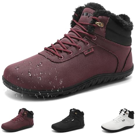 Schuvox Chaussures Pied Nus Impermeable Homme Femme Hiver Confortable Bottes Barefoot avec Pieds Larges Léger Chaussures Minimaliste Chaudes pour Marche et Fitness Unisex Colore Bordeaux 42EU
