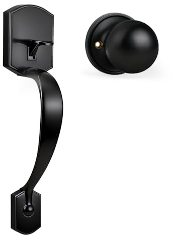 Probrico Black Front Door Handle, Exterior Front Door Handle with Interior Door Knob, Front Door Knob Reversible for Right and Left Handed,1 Pack