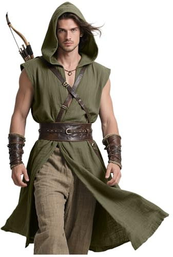 keland Camicia a tunica medievale da uomo senza maniche con stemma LARP (verde, M)