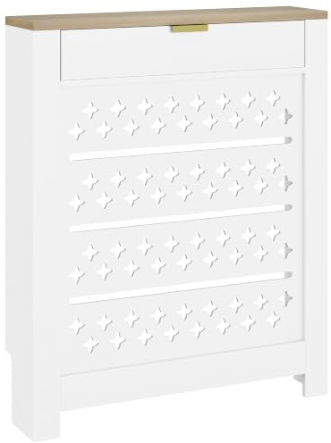 HOMCOM Cubierta de Radiador 2 Cajones Abatibles 78Ax19Px95.5H cm Blanco | Patrón de cruz moderno, cubierta de radiador MDF, estante superior, sala de estar, dormitorio, pasillo.