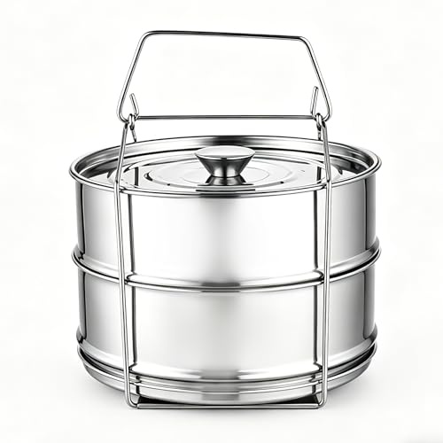 Stackable Stainless Steel Pot Inserts, 6QT 2-Tier Steamer Set with Handles for Instant Pot & Pressure Cookers, Multi-Use Cookware for Pot-in-Pot Cooking, Steaming, Serving