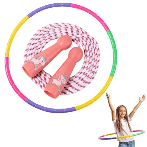 Feegela Hula Hoop con Corda per Saltare - Cerchio Ginnastica Ritmica da 64cm, 100g, 7 Sezioni Smontabili - Hula Hoop Regolabile per Giochi e Fitness