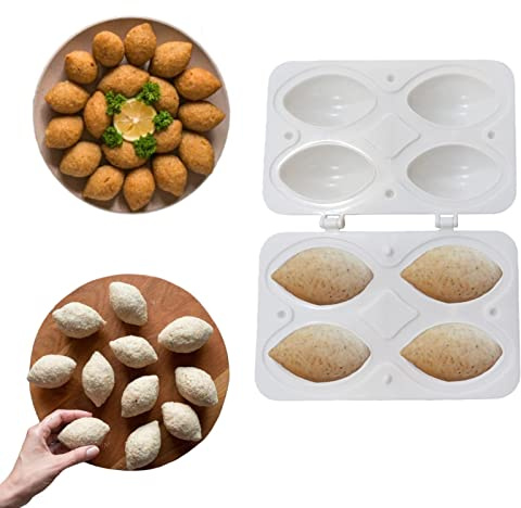 Molde para Hacer Rollos Kibbeh, 7,4 cm por Rejilla, Molde para Kibbeh Albóndigas, Herramienta de Prensa Manual para Hacer Pan de Carne, Accesorio de Cocina (4 Rejillas)