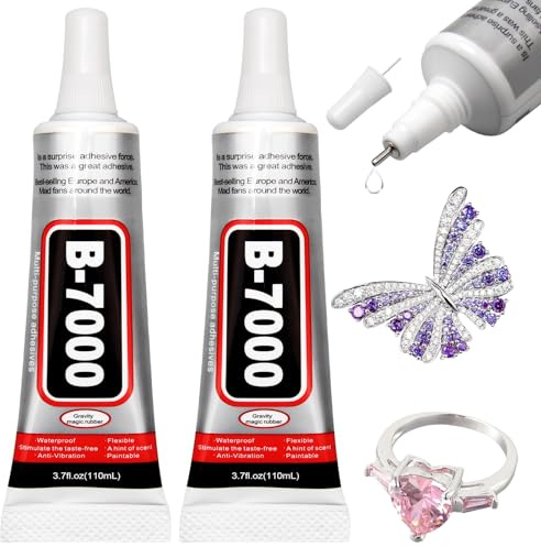 B-7000 Super Glue, 2PCS 110ML Multi Functional Glue Transparent Paste Adhesive for Jewelry Making Rhinestones Fabric Leather Metal Glass Craft Repair DIY Phone Fix for Home Crafters and Professionals