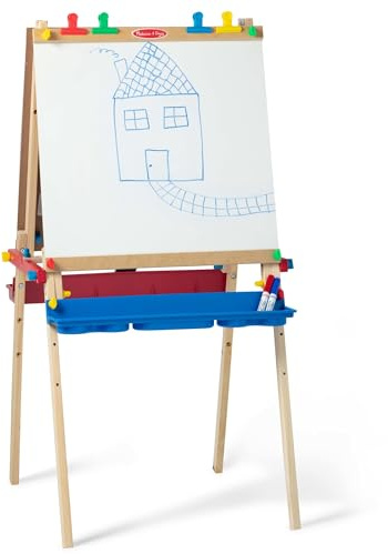 MELISSA & DOUG Caballete Infantl para Pintar de Madera 3 en 1: Pizarra Blanca, de Tiza y Soporte para Rollo de Papel, Ajustable - 6073589 - Manualidades Niños - Regalo Niño 3 años + - Certificados FSC