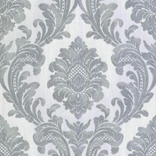 Fine Decor Fine Decor Milano Wallpaper M95585 - Italian Vinyl Glitter Damask Grey Silver