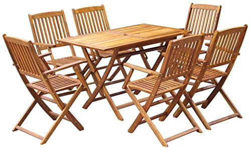 Tidyard Garten Sitzgruppe Holz Klappbar Garten Essgruppe 6 Personen Gartenmöbel Set Gartentisch mit Stuehlen Gartengruppe Sitzgarnitur Gartengarnitur für Garten Terrasse, 7-TLG