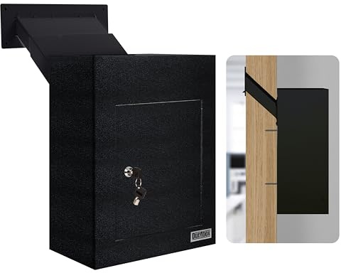 Durabox Through-The-Wall Drop Box Deposit Safe 17 x 13 x 7 - Heavy Duty Steel Mailbox with Lock for Receiving Mail, Checks, Letters, Cash and More for Home, Office and Commercial Use (D700) (Black)