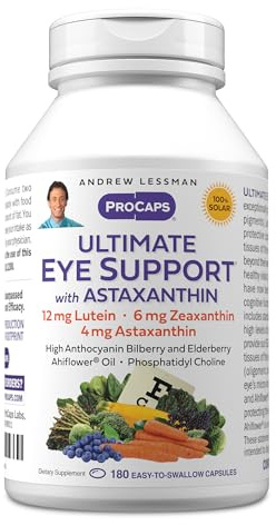 ANDREW LESSMAN Ultimate Eye Support with Astaxanthin 180 Softgels - 12mg Lutein, 6mg Zeaxanthin, 4mg Astaxanthin, Bilberry. Key Nutrients to Support Eye Health, Promote Healthy Vision. No Additives