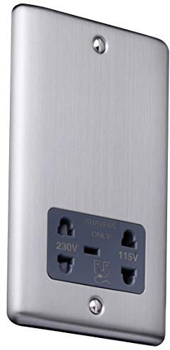 Pentire - Presa per rasoio in cromo spazzolato, interruttore in metallo, inserto grigio