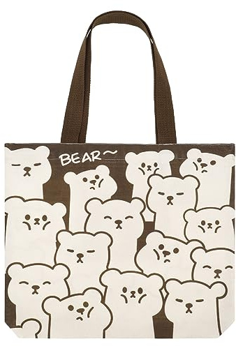 Firtink Tote Bag With Zip Canvas Reusable Shopping Tote Bag With Pocket Washable Foldable Cute Bear Design For Women Girls