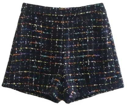SpeesY Short Vintage en laine Tweed for femmes, ligne colorée, taille haute, Slim, bureau, fermeture éclair latérale, pantalon rétro (Color : XX P2983, Size : M)