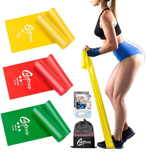 CHETING Fitnessbänder 3er-Set,2m Gymnastikband mit 3 Widerstandsstufen, Fitnessband mit Tragetasche und Übungsanleitung, Ideal für Yoga, Pilates, Krafttraining und Physiotherapie