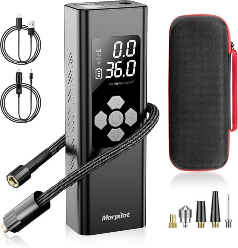 Tire Inflator Portable Air Compressor - 2X Faster Inflation [9000mAh Battery & 12V DC Cord] Car Tire Pump with LCD Dual Display, 150PSI Electric Air Pump for Car SUV MPV RV Bike Ball