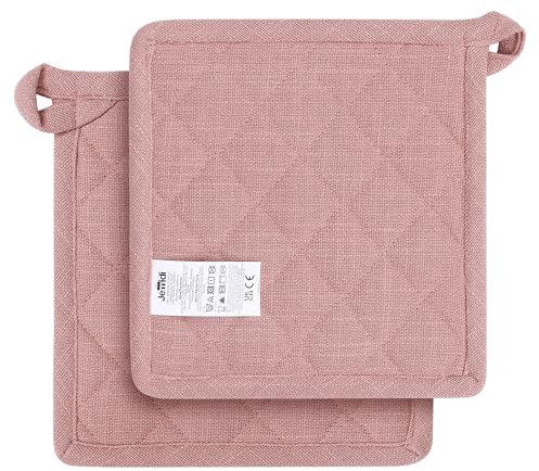 JEMIDI Presine da Cucina - Set di 2 Presine Forno Quadrate 20 x 20 cm - per Pirofile Pentole e Teglie - 100% Cotone - Lavabili in Lavatrice e Resistenti al Calore - Rosa