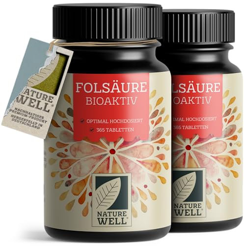 Folsäure BIOAKTIV 400µg - 2x365 Folsäure Tabletten mit bioaktiver Folsäure (L-5-MTHF) - optimal hochdosiert - Kinderwunsch & Schwangerschaft - laborgeprüft mit Zertifikat - 100% vegan