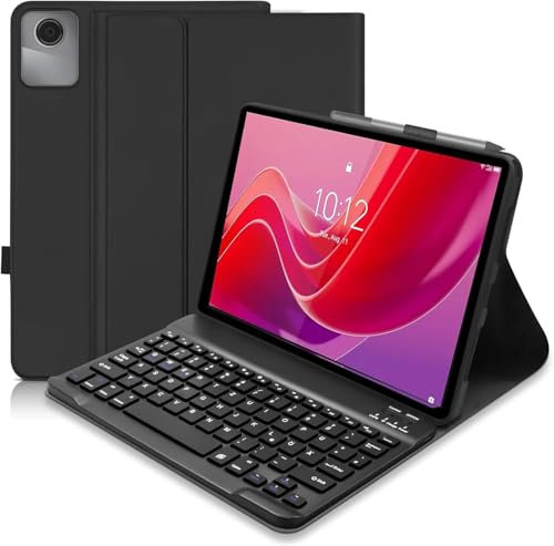 Hülle mit Tastatur für Lenovo Tab M11 11 Zoll 2024 (TB330FU/TB330XU), Tastatur Hülle für Lenovo Tab M11(QWERTZ), Schutzhülle mit Pencil Halter Wireless Abnehmbare Bluetooth Tastaturs, Schwarz