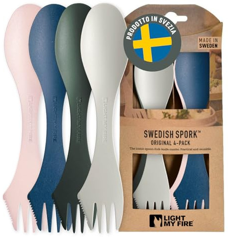 Light My Fire Spork Cubiertos de Camping para Llevar 3 en 1 - Cubierto Multifunción Reutilizable - Viaje y Excursionismo – Irrompible, No Tóxico, Sin BPA – paquete de 4