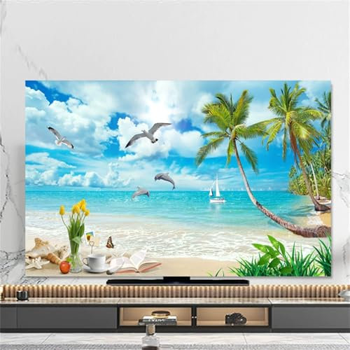 Hixingo TV Cover Decorative, 3D Dolphin Pattern Universal Elastic Television/TV Screen/Computer Dust Protection Cover Soft Breathable, 32-80inch (Seagull,75inch)