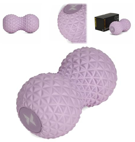 TREXO Doble bola doble de color lila de 16 x 9 x 9 cm. Fabricado en EVA flexible, duradero y ligero, doble bola de masaje con superficie antideslizante. Ideal para la cadera de la espalda y el cuello