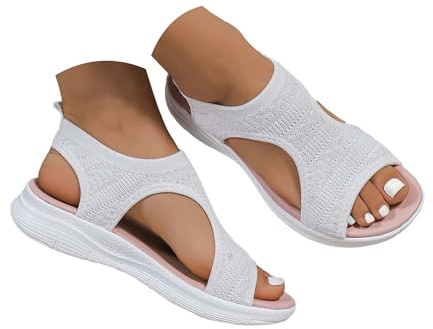 riou Sandalias Deportivas ortopédicas para Mujer Moda Zapatos con Punta Abierta Cuña Lavable de Verano Sandalia para Caminar, Blanco, 37