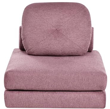 Beliani Sofá Cama Moderno Minimalista de Tela de 1 Plaza puf Cama Individual con cojín Rosa Olden