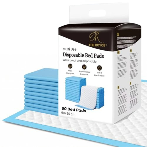 The Royce Disposable Incontinence Bed Pads 60x90cm - 30 of Pack - Ultra Absorbent 1500ml Capacity - 5 Layer Kylie Sheets with Adhesive Tabs - Waterproof Bed Protectors for Adults, Kids, Babies & Pets