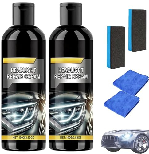 Crema di riparazione dei fari, 2025 nuovo kit di ripristino dei fari dell'auto per ingiallimento e graffi, trattamento di restauro e protezione dei fari, detergente per lucidatura per auto, camion
