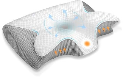 JINER Almohada Cervicales y Cuello, Almohada Ergonómica de Espuma Viscoelástica, Almohada Ortopedica para Dormir de Lado, Boca Arriba y Boca Abajo, 62x37x10/12cm